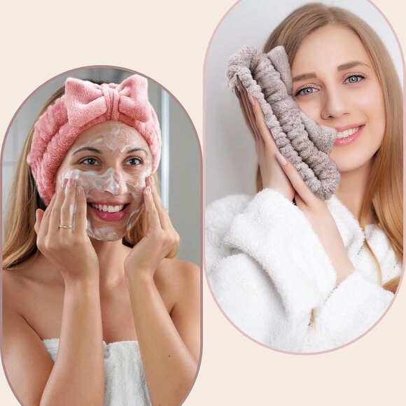 🆕Women White Brown Rose Pink Light Pink Microfiber Headbands for Face Washing - Picture 6 of 7